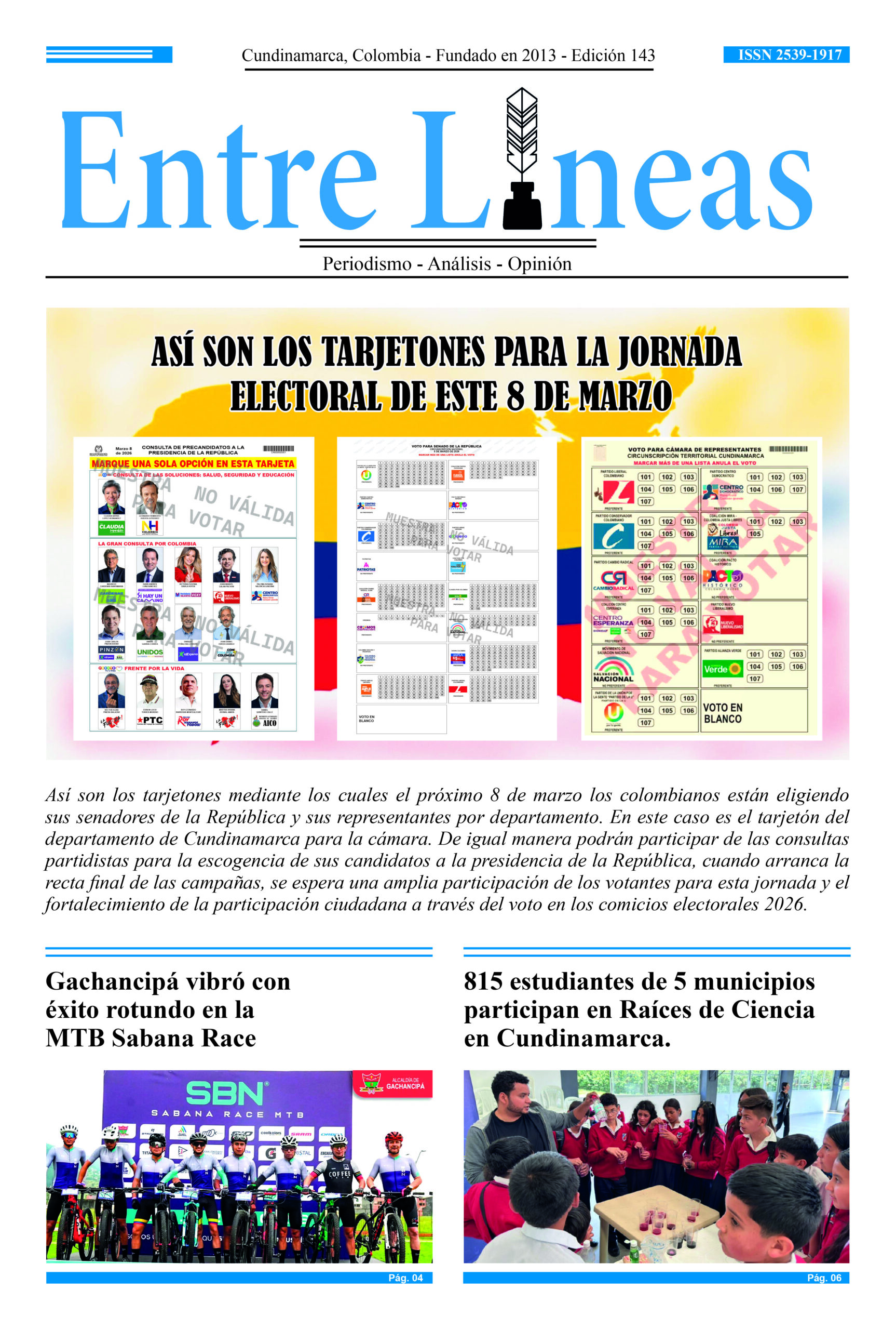 EDICIÓN 143 DE PERIÓDICO ENTRE LÍNEAS